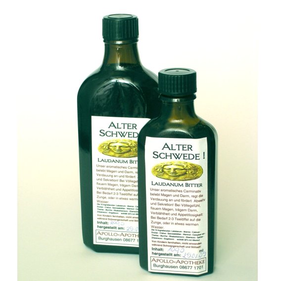 Zwei Braunglasflaschen APOLLO Alter Schwede Laudanum Bitter